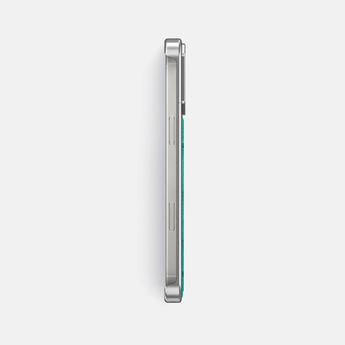 Turquoise iPhone 16 Pro Cyber Case Ostrich with Steel -3 | Turquoise-Steel