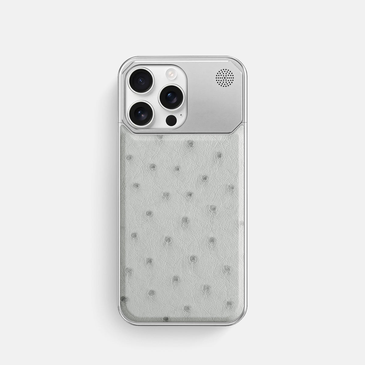 White iPhone 16 Pro Cyber Case Ostrich with Steel -1 | White-Steel