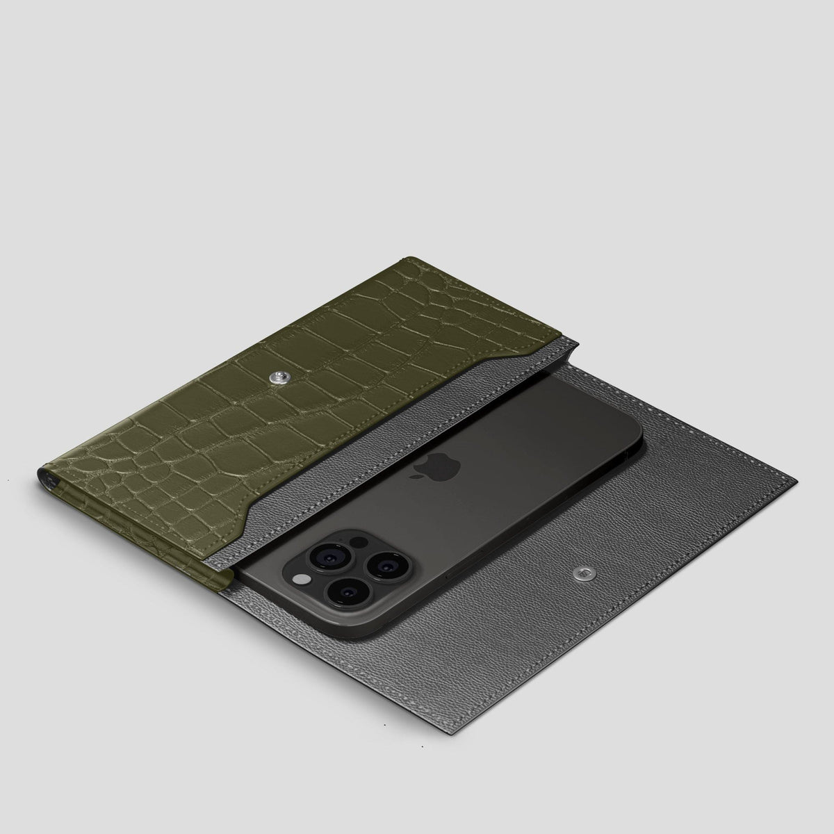 Kaki-Green iPhone 15 Pro Wallet Alligator -2 | Kaki-Green