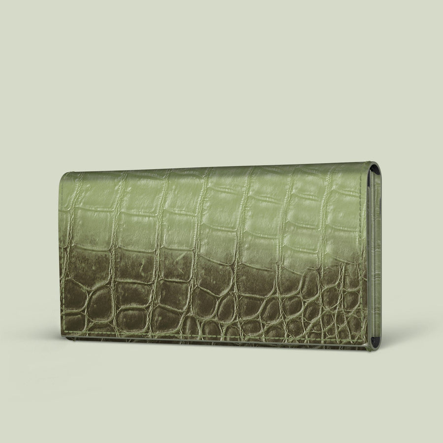 Wallet Case Celadon Green For iPhone 15 Pro In Himalayan Crocodile