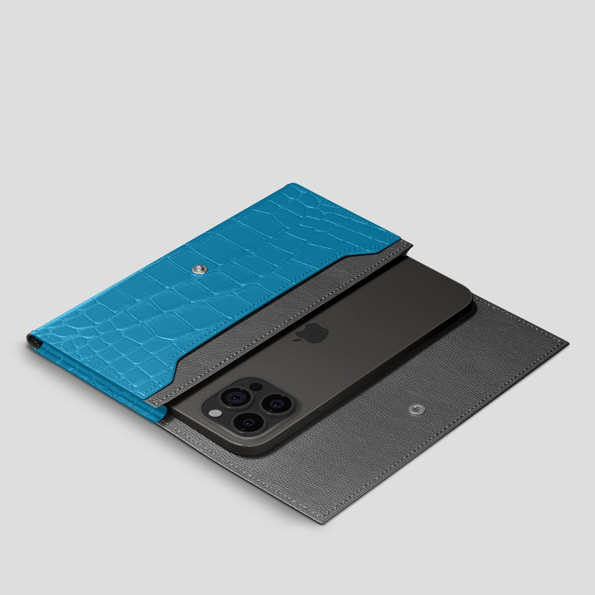 Curaçao-Blue iPhone 15 Pro Max Wallet Alligator -2 | Curaçao-Blue