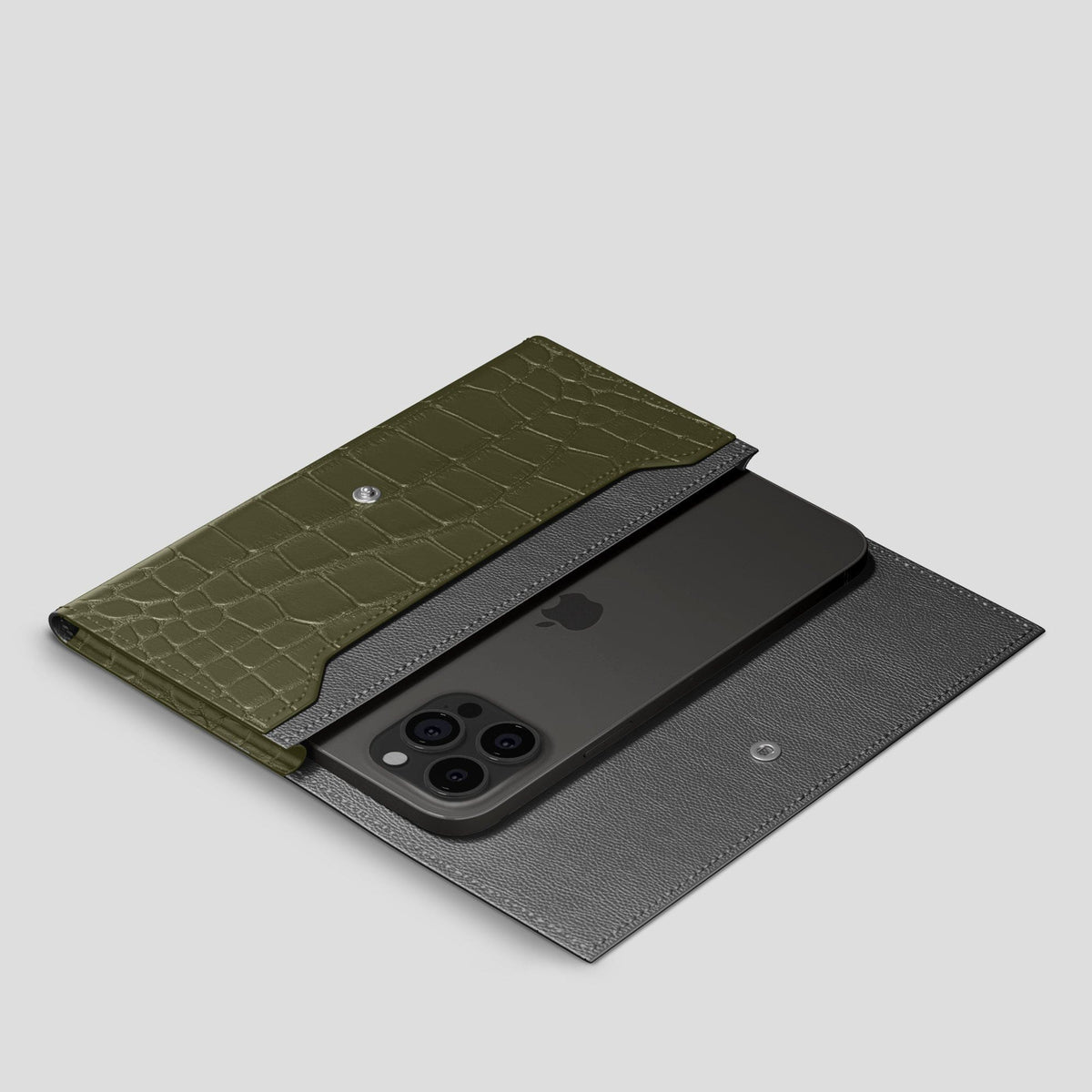 Kaki-Green iPhone 15 Pro Max Wallet Alligator -2 | Kaki-Green