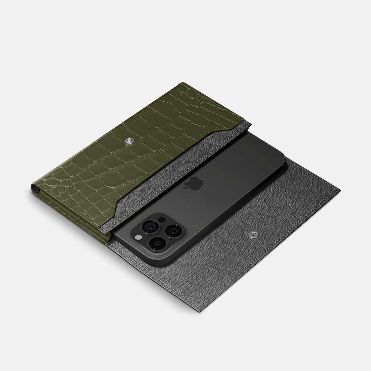 Kaki-Green iPhone 16 Pro Max Wallet Alligator -2 | Kaki-Green