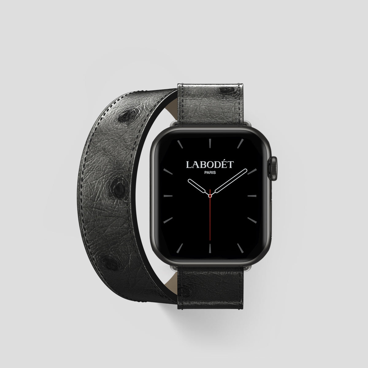 Black Apple Watch 42mm Double Strap Ostrich with Black Metal -1 | Black-Black