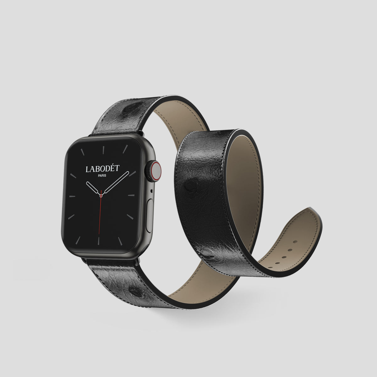 Black Apple Watch 42mm Double Strap Ostrich with Black Metal -2 | Black-Black