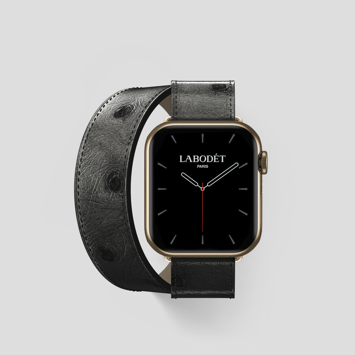 Black Apple Watch 42mm Double Strap Ostrich with Gold Metal -1 | Black-Gold