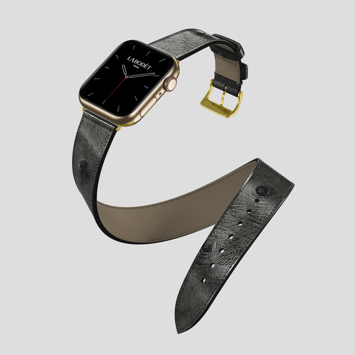 Black Apple Watch 42mm Double Strap Ostrich with Gold Metal -3 | Black-Gold