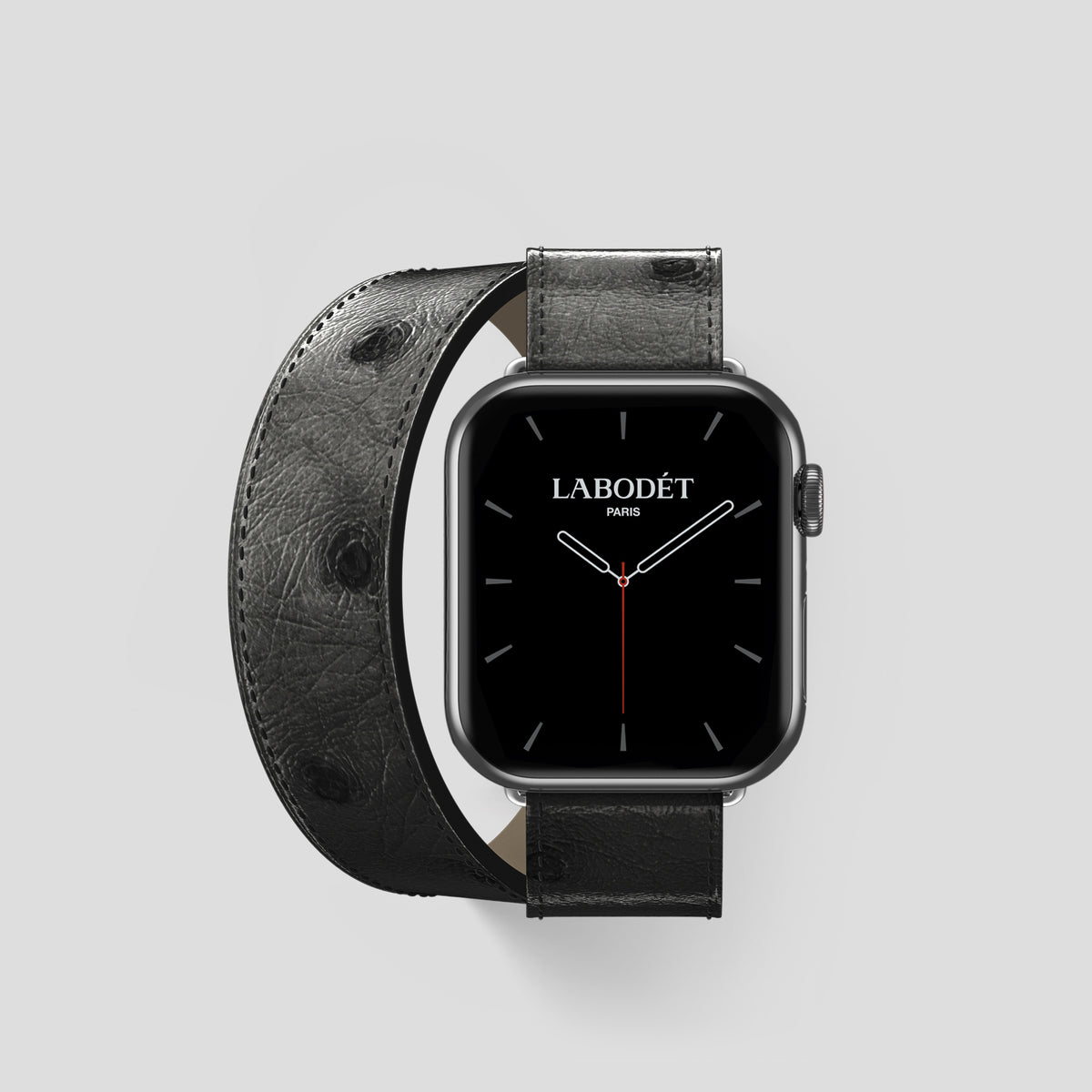 Black Apple Watch 42mm Double Strap Ostrich with Steel Metal -1 | Black-Steel