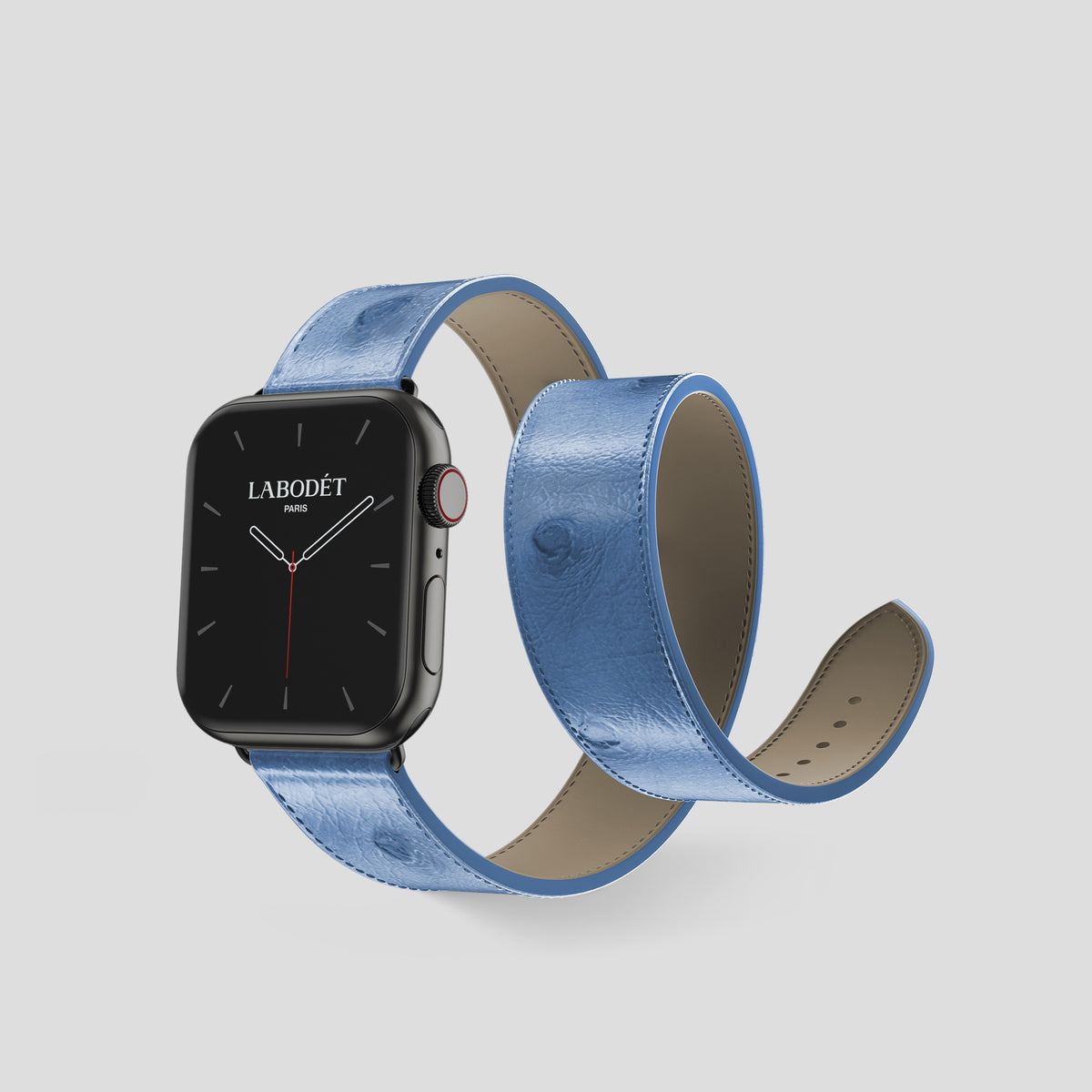 Blue-Jeans Apple Watch 42mm Double Strap Ostrich with Black Metal -2 | Blue-Jeans-Black