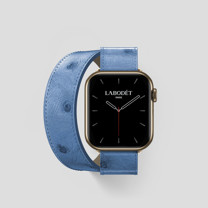 Blue-Jeans Apple Watch 42mm Double Strap Ostrich with Gold Metal -1 | Blue-Jeans-Gold
