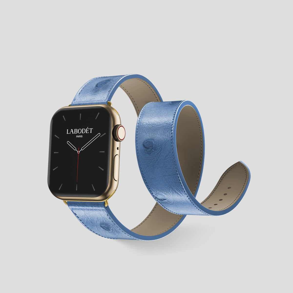 Blue-Jeans Apple Watch 42mm Double Strap Ostrich with Gold Metal -2 | Blue-Jeans-Gold