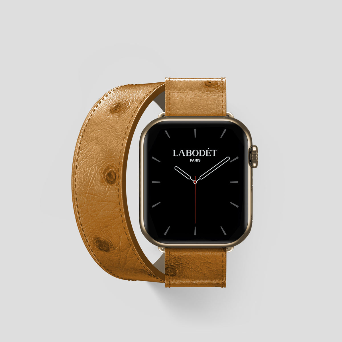 Chestnut Apple Watch 42mm Double Strap Ostrich with Gold Metal -1 | Chestnut-Gold