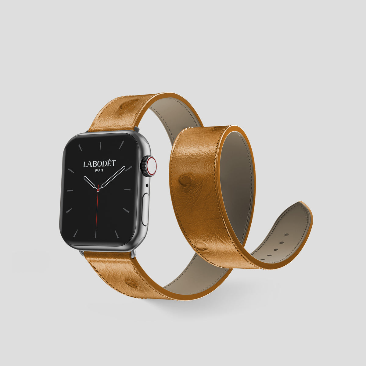 Chestnut Apple Watch 42mm Double Strap Ostrich with Steel Metal -2 | Chestnut-Steel