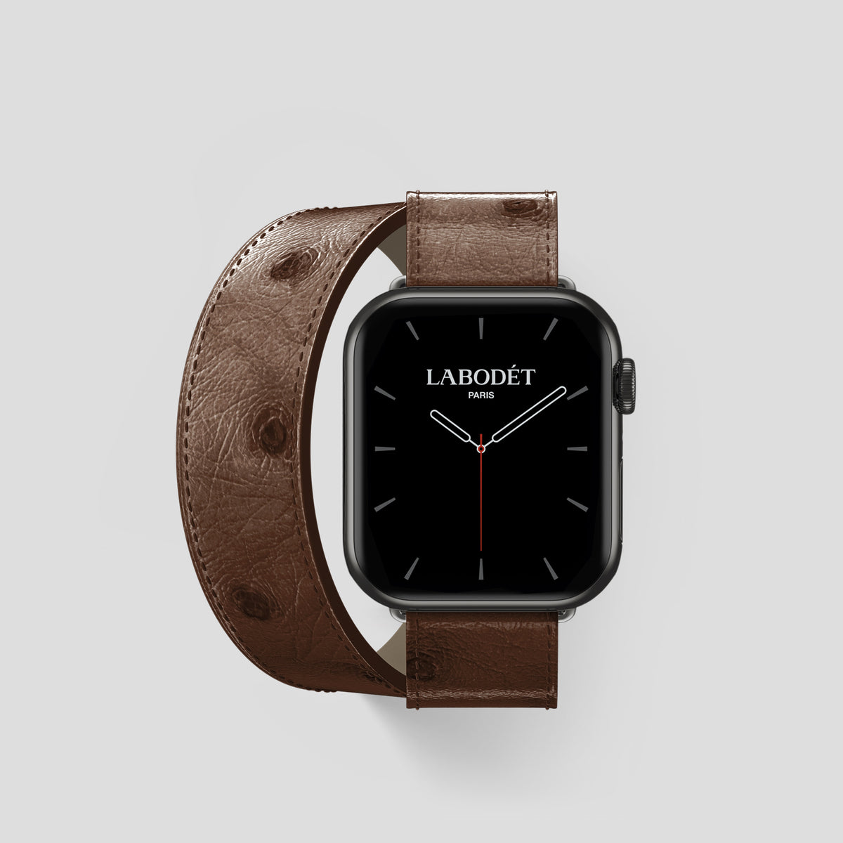 Chocolate Apple Watch 42mm Double Strap Ostrich with Black Metal -1 | Chocolate-Black