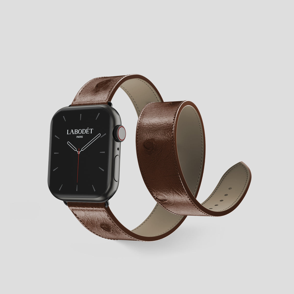 Chocolate Apple Watch 42mm Double Strap Ostrich with Black Metal -2 | Chocolate-Black