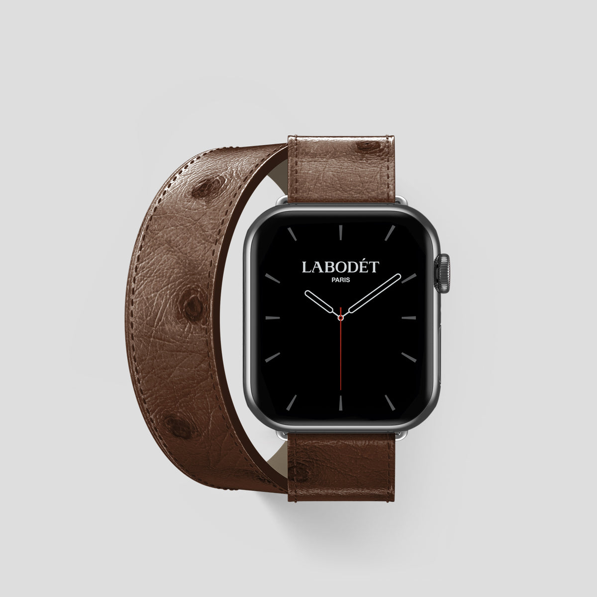 Chocolate Apple Watch 42mm Double Strap Ostrich with Steel Metal -1 | Chocolate-Steel