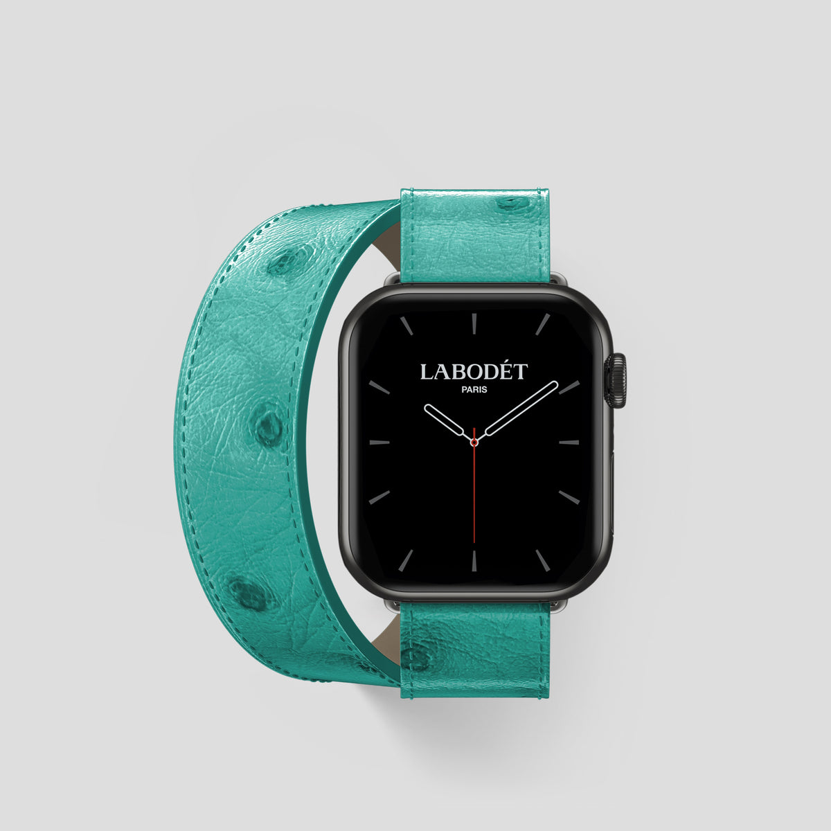 Turquoise Apple Watch 42mm Double Strap Ostrich with Black Metal -1 | Turquoise-Black