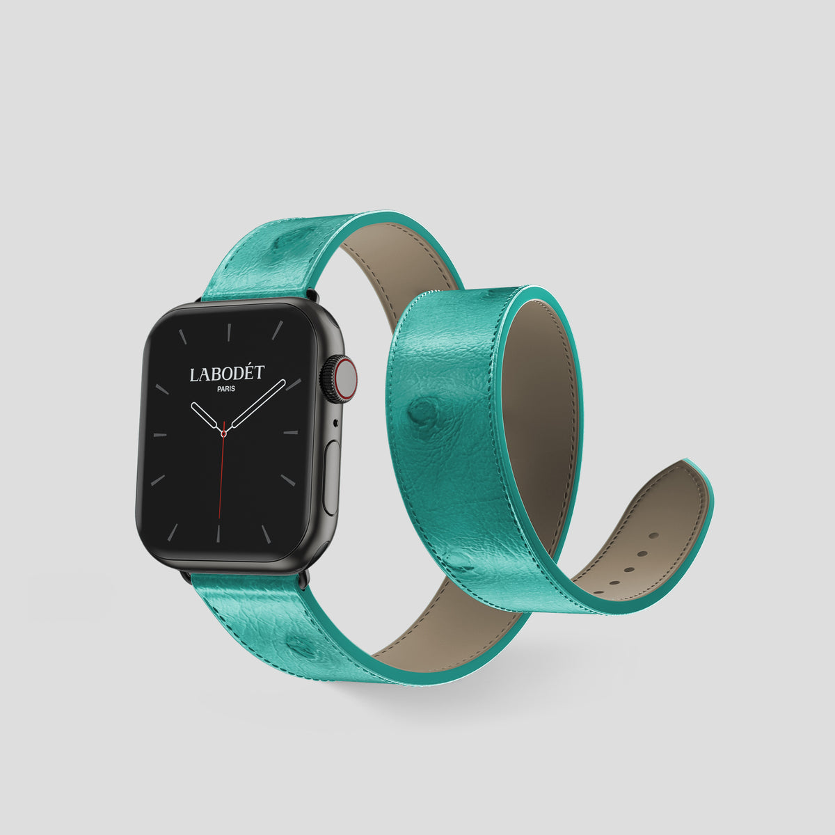 Turquoise Apple Watch 42mm Double Strap Ostrich with Black Metal -2 | Turquoise-Black