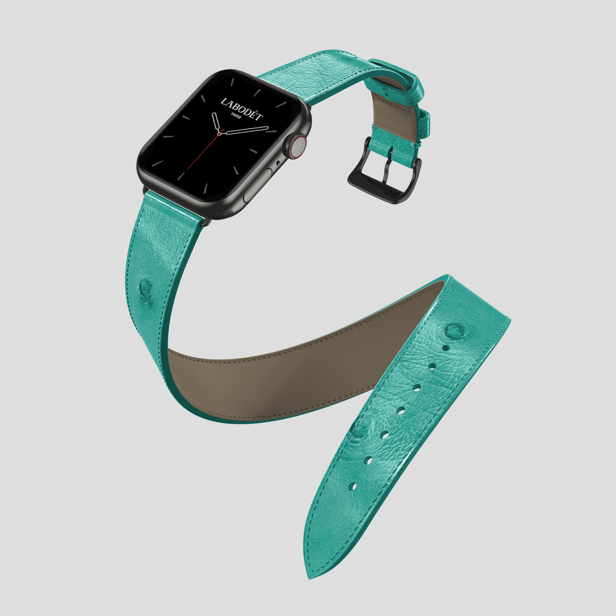 Turquoise Apple Watch 42mm Double Strap Ostrich with Black Metal -3 | Turquoise-Black