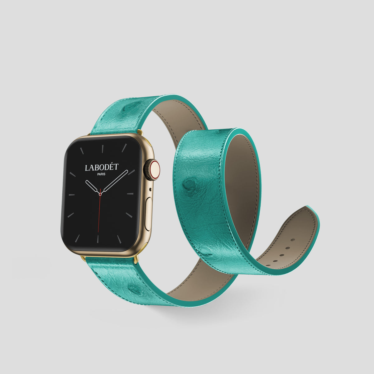 Turquoise Apple Watch 42mm Double Strap Ostrich with Gold Metal -2 | Turquoise-Gold
