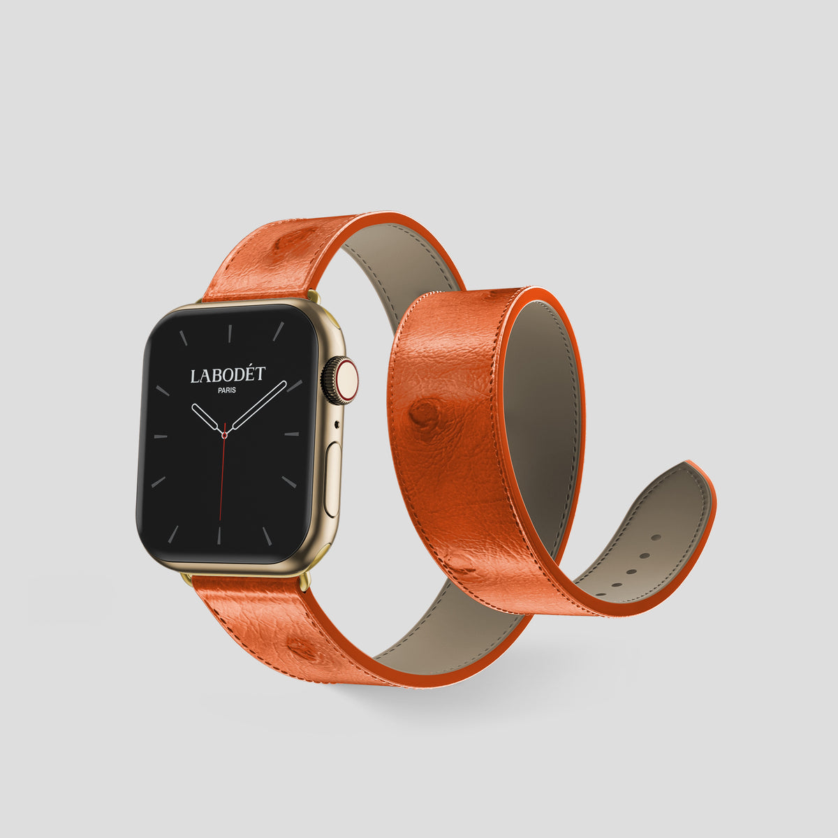 Orange Apple Watch 42mm Double Strap Ostrich with Gold Metal -2 | Orange-Gold