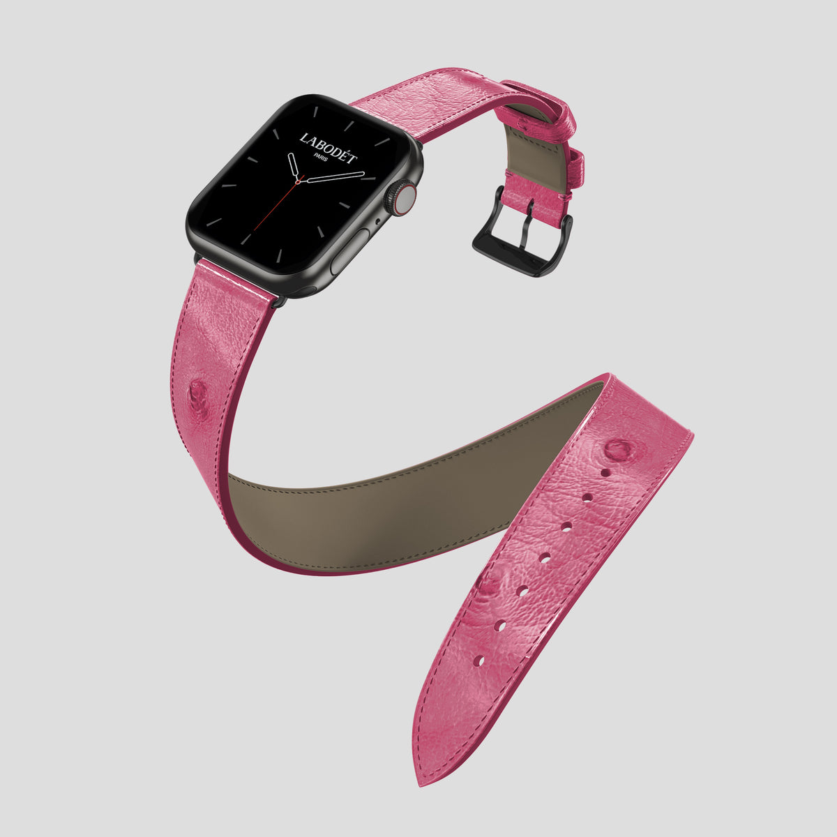 Pink Apple Watch 42mm Double Strap Ostrich with Black Metal -3 | Pink-Black
