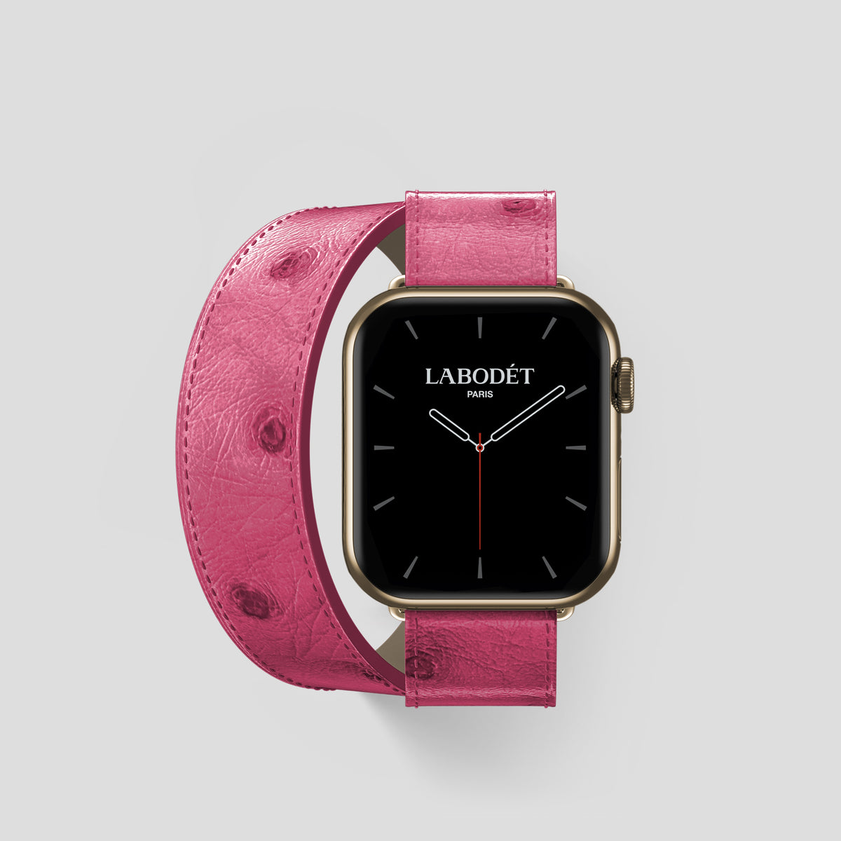 Pink Apple Watch 42mm Double Strap Ostrich with Gold Metal -1 | Pink-Gold
