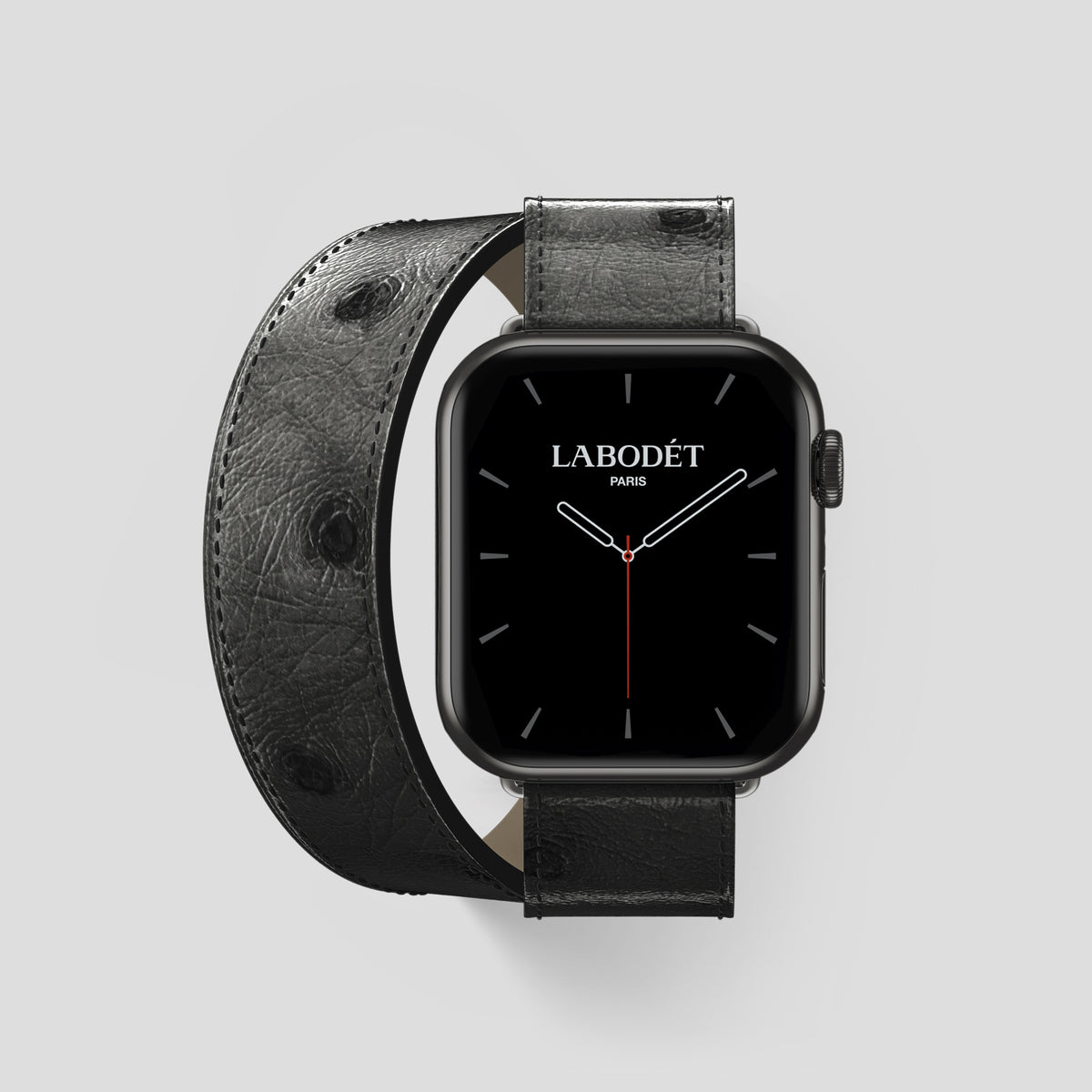 Black Apple Watch 46mm Double Strap Ostrich with Black Metal -1 | Black-Black