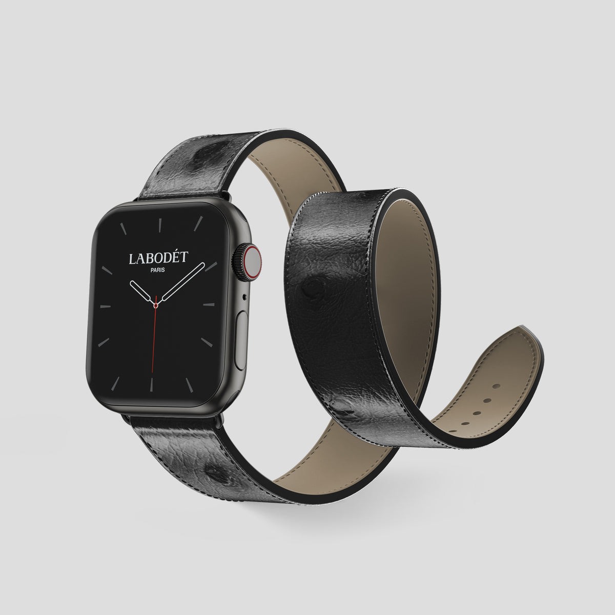 Black Apple Watch 46mm Double Strap Ostrich with Black Metal -2 | Black-Black