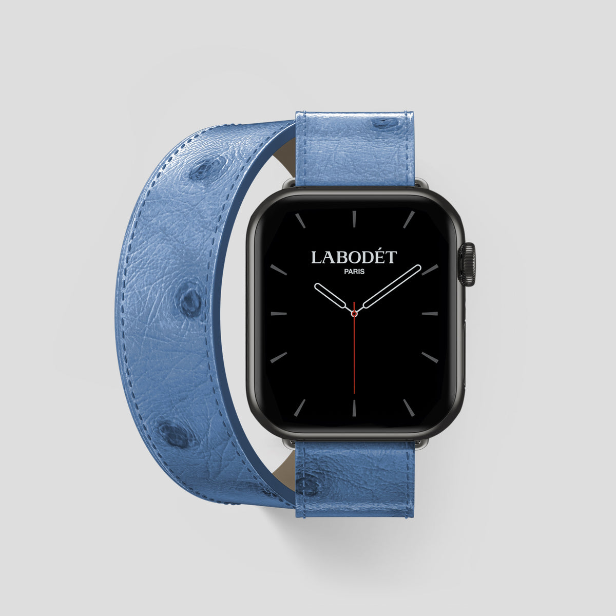 Blue-Jeans Apple Watch 46mm Double Strap Ostrich with Black Metal -1 | Blue-Jeans-Black