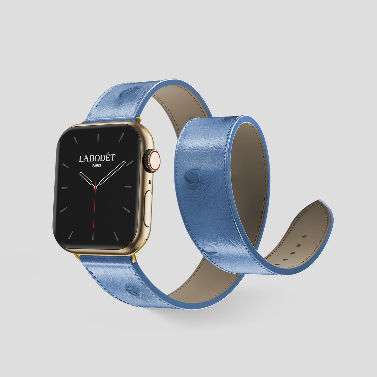 Blue-Jeans Apple Watch 46mm Double Strap Ostrich with Gold Metal -2 | Blue-Jeans-Gold