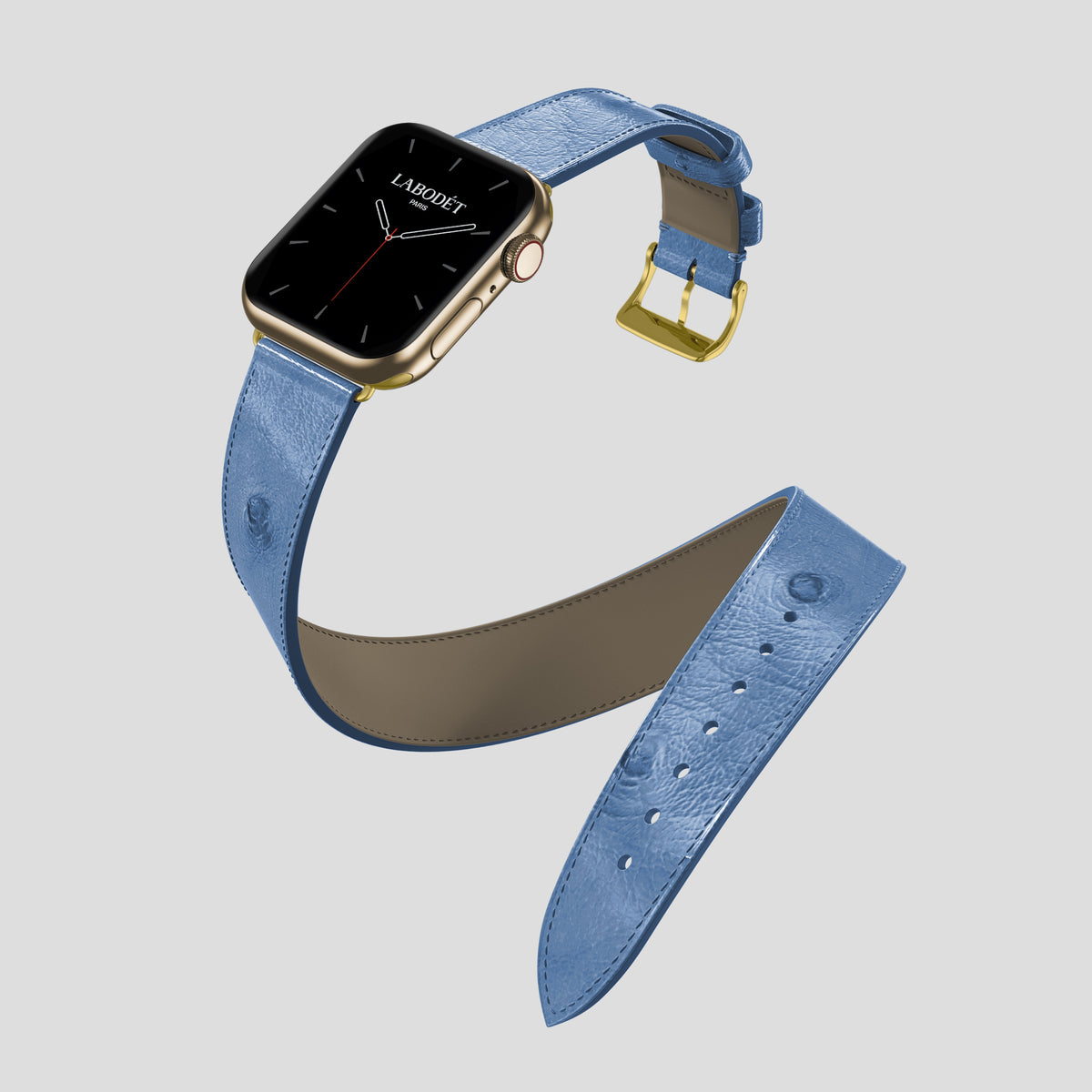 Blue-Jeans Apple Watch 46mm Double Strap Ostrich with Gold Metal -3 | Blue-Jeans-Gold