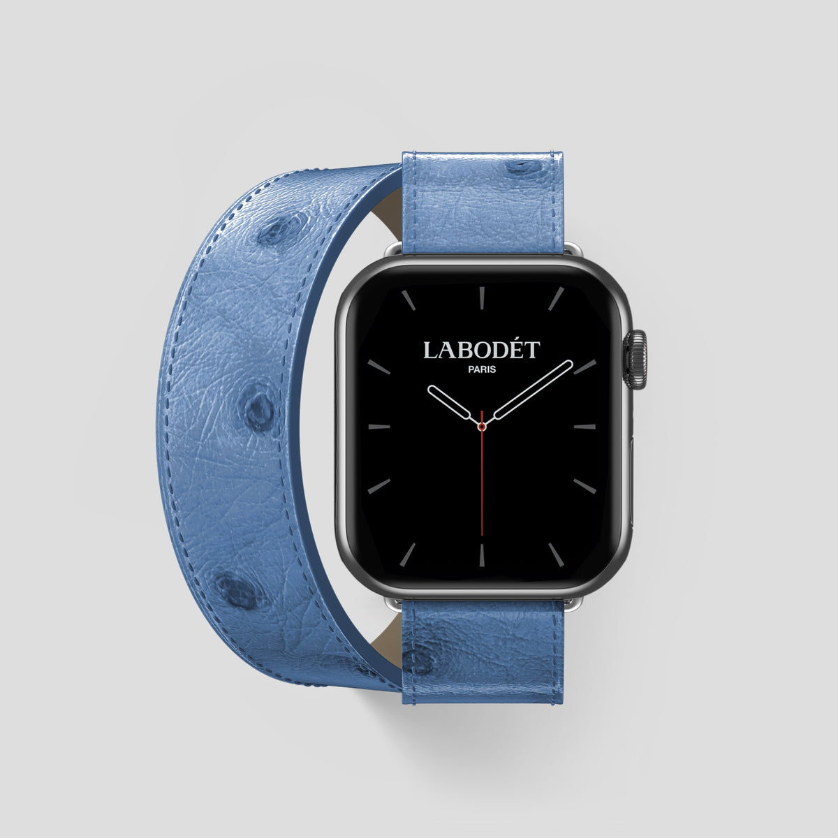 Blue-Jeans Apple Watch 46mm Double Strap Ostrich with Steel Metal -1 | Blue-Jeans-Steel