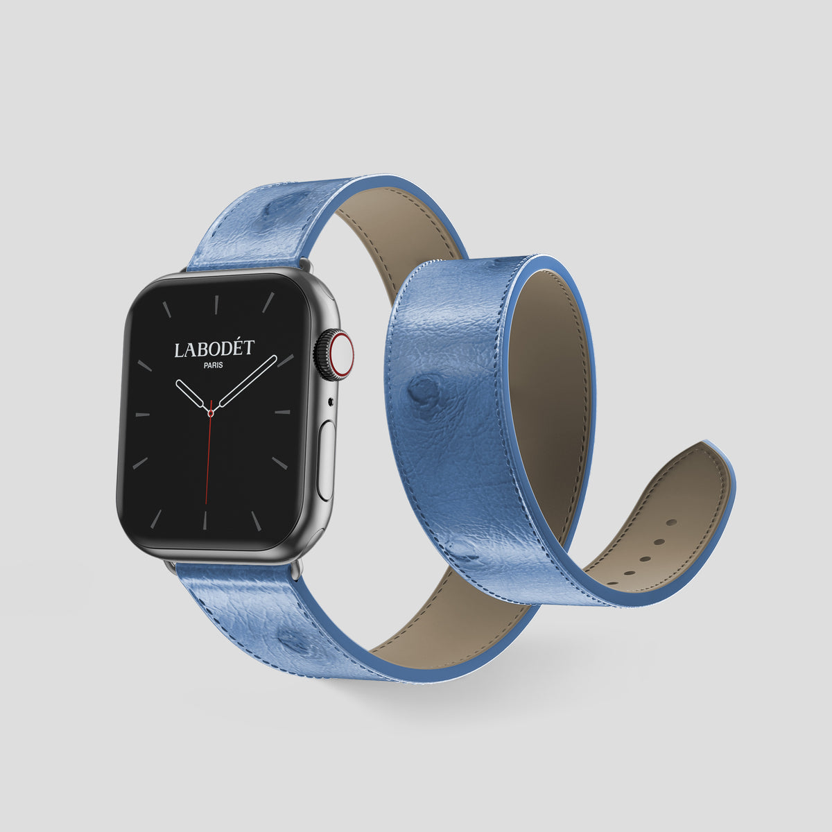 Blue-Jeans Apple Watch 46mm Double Strap Ostrich with Steel Metal -2 | Blue-Jeans-Steel
