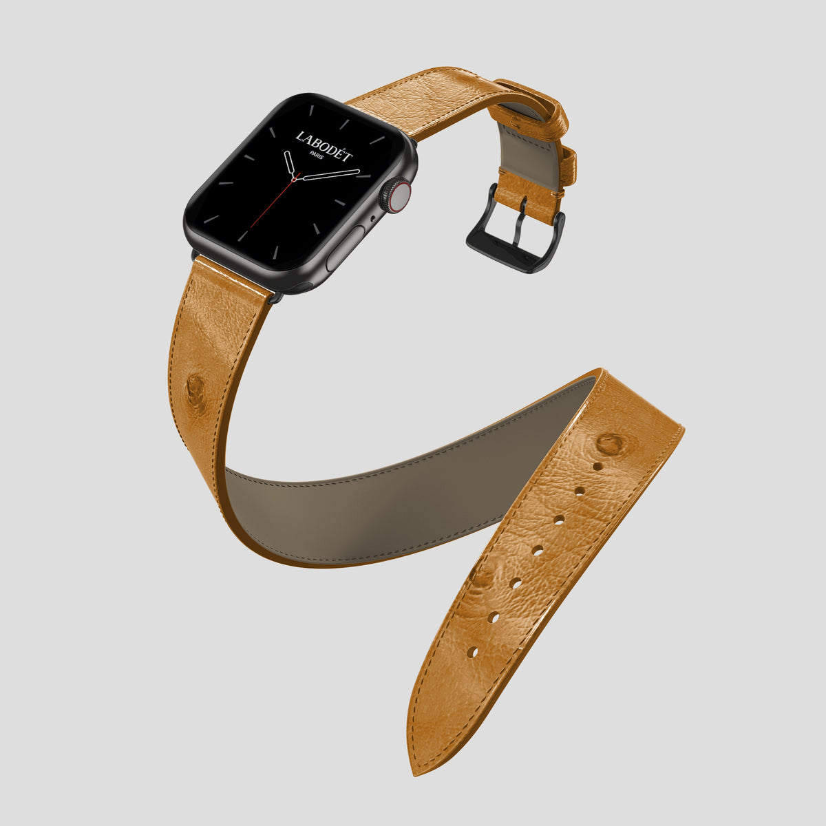Chestnut Apple Watch 46mm Double Strap Ostrich with Black Metal -3 | Chestnut-Black