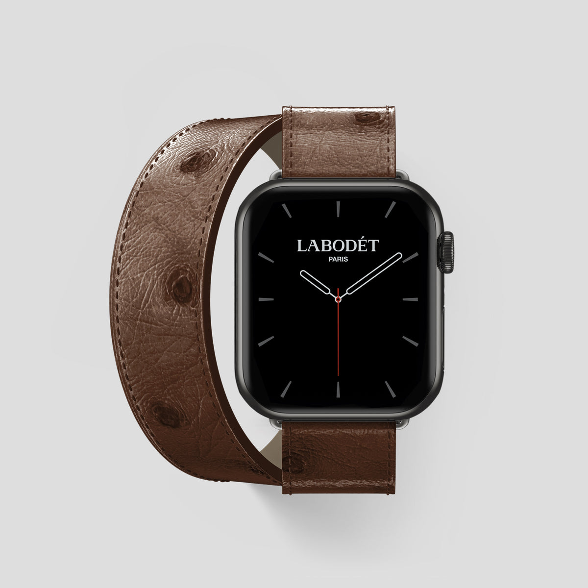 Chocolate Apple Watch 46mm Double Strap Ostrich with Black Metal -1 | Chocolate-Black
