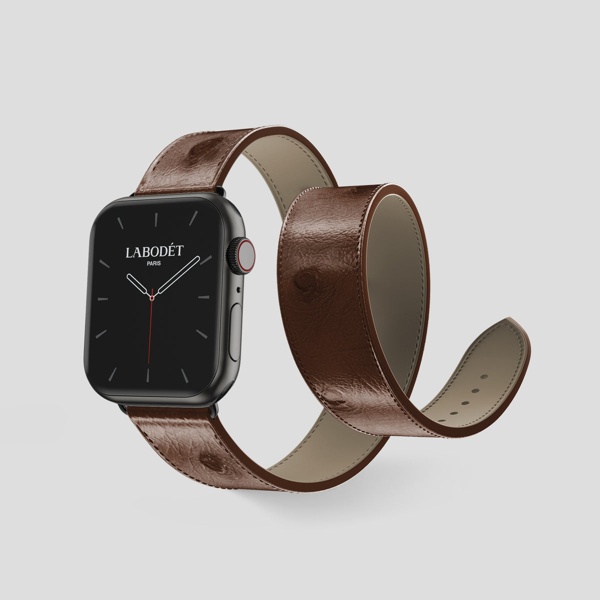 Chocolate Apple Watch 46mm Double Strap Ostrich with Black Metal -2 | Chocolate-Black