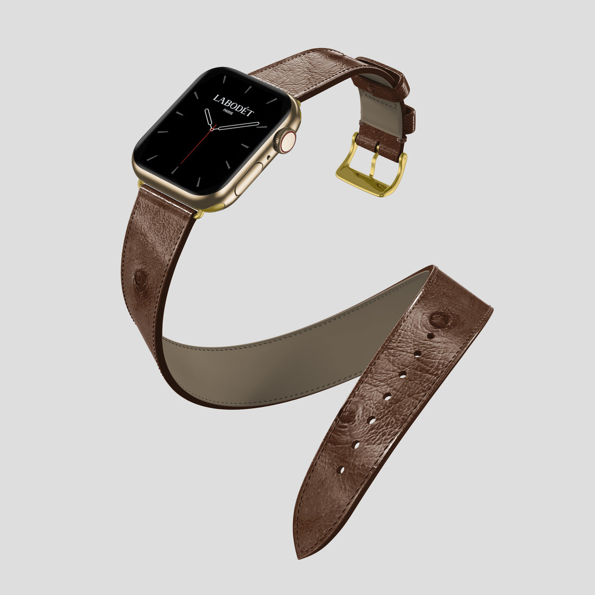 Chocolate Apple Watch 46mm Double Strap Ostrich with Gold Metal -3 | Chocolate-Gold