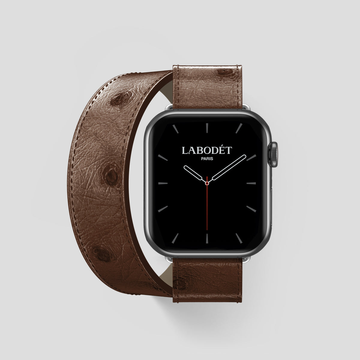 Chocolate Apple Watch 46mm Double Strap Ostrich with Steel Metal -1 | Chocolate-Steel