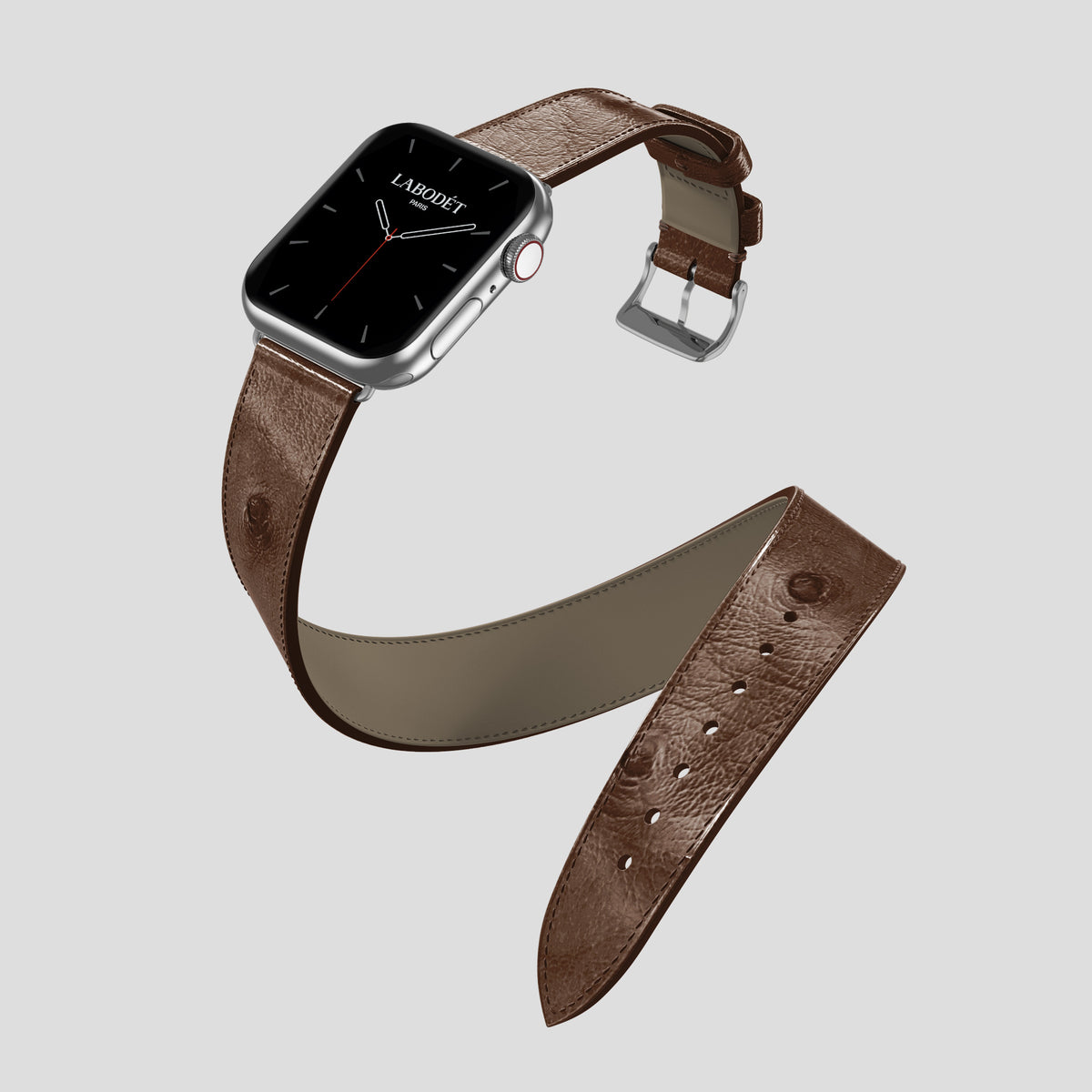 Chocolate Apple Watch 46mm Double Strap Ostrich with Steel Metal -3 | Chocolate-Steel