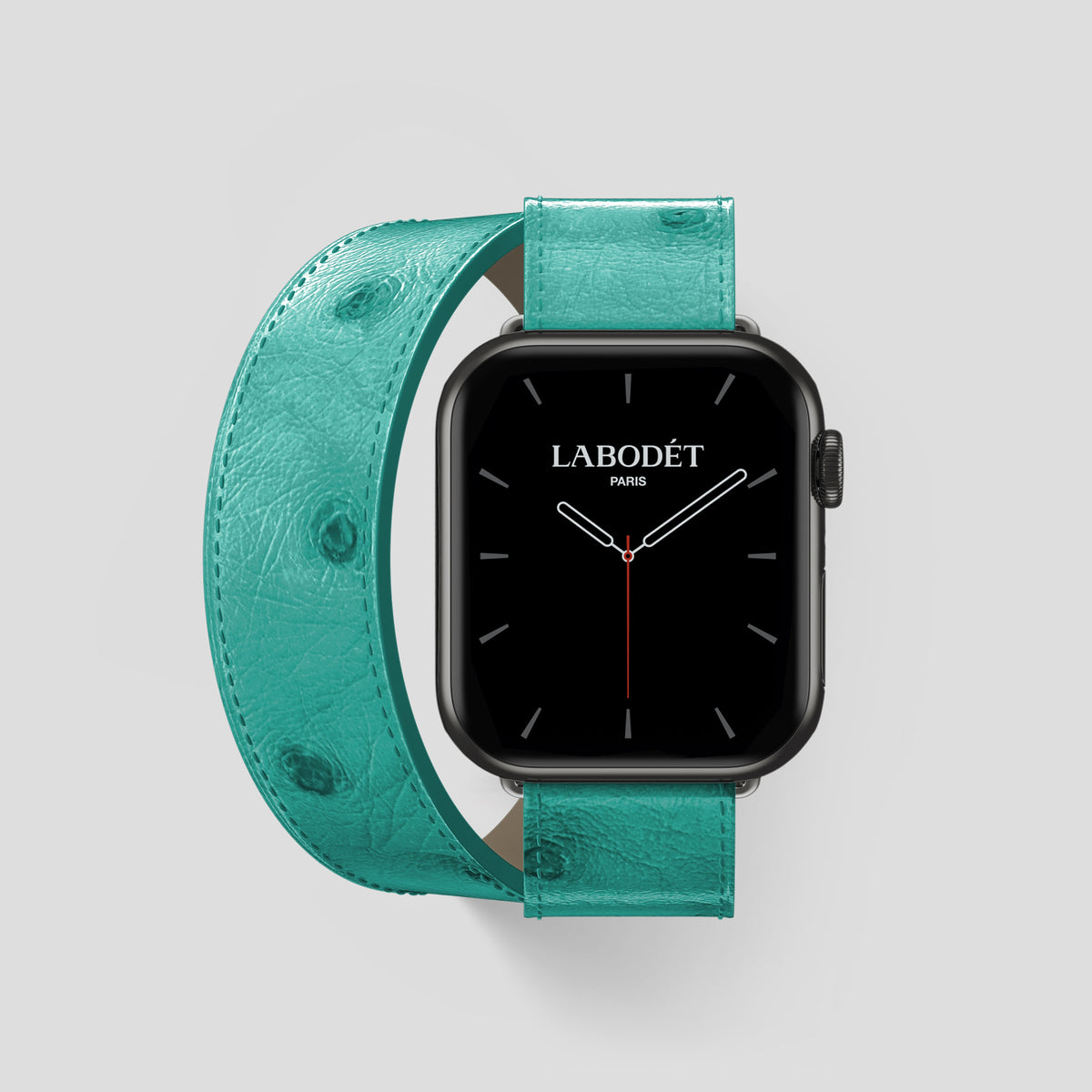 Turquoise Apple Watch 46mm Double Strap Ostrich with Black Metal -1 | Turquoise-Black