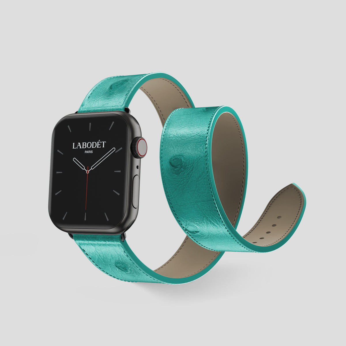 Turquoise Apple Watch 46mm Double Strap Ostrich with Black Metal -2 | Turquoise-Black