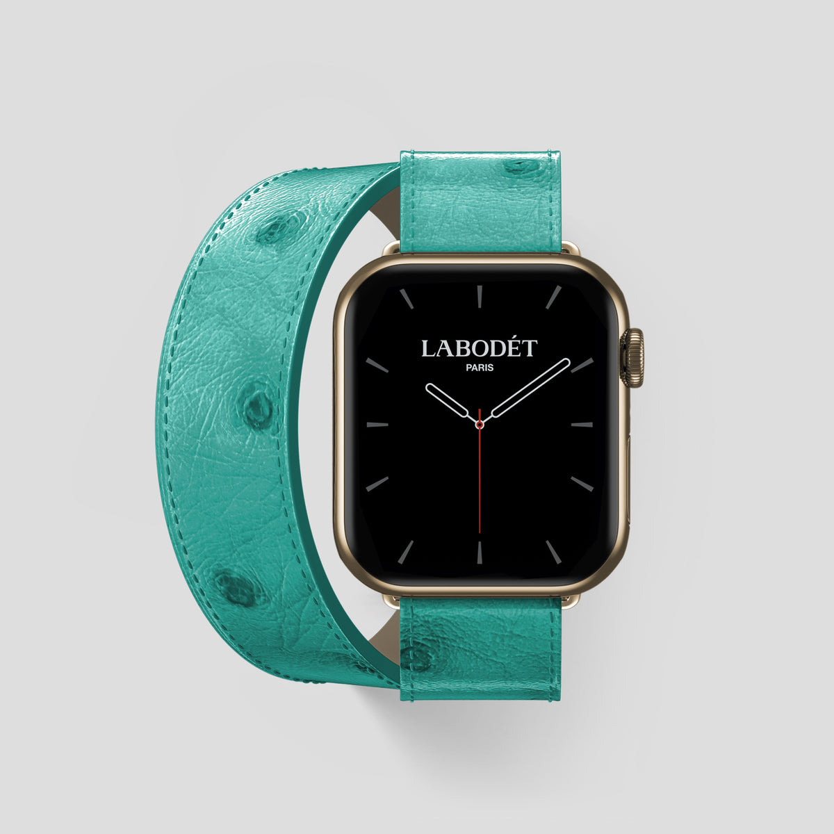 Turquoise Apple Watch 46mm Double Strap Ostrich with Gold Metal -1 | Turquoise-Gold