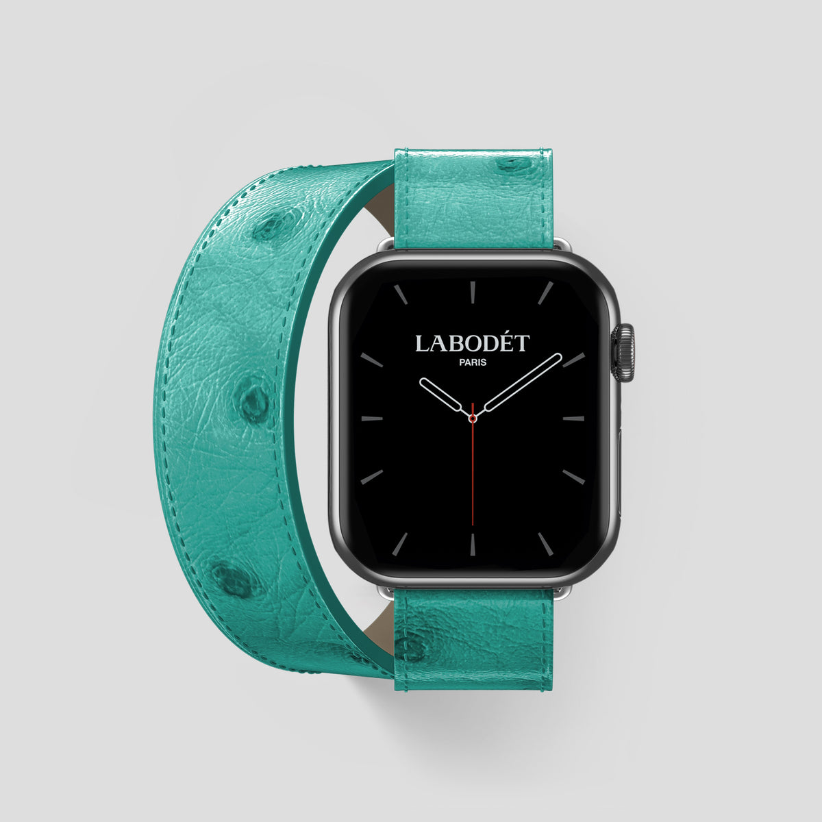 Turquoise Apple Watch 46mm Double Strap Ostrich with Steel Metal -1 | Turquoise-Steel