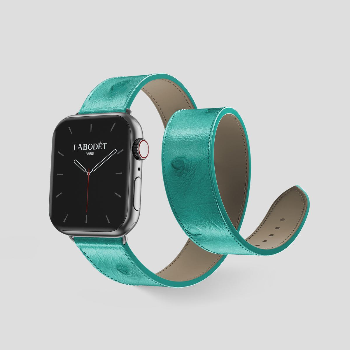 Turquoise Apple Watch 46mm Double Strap Ostrich with Steel Metal -2 | Turquoise-Steel