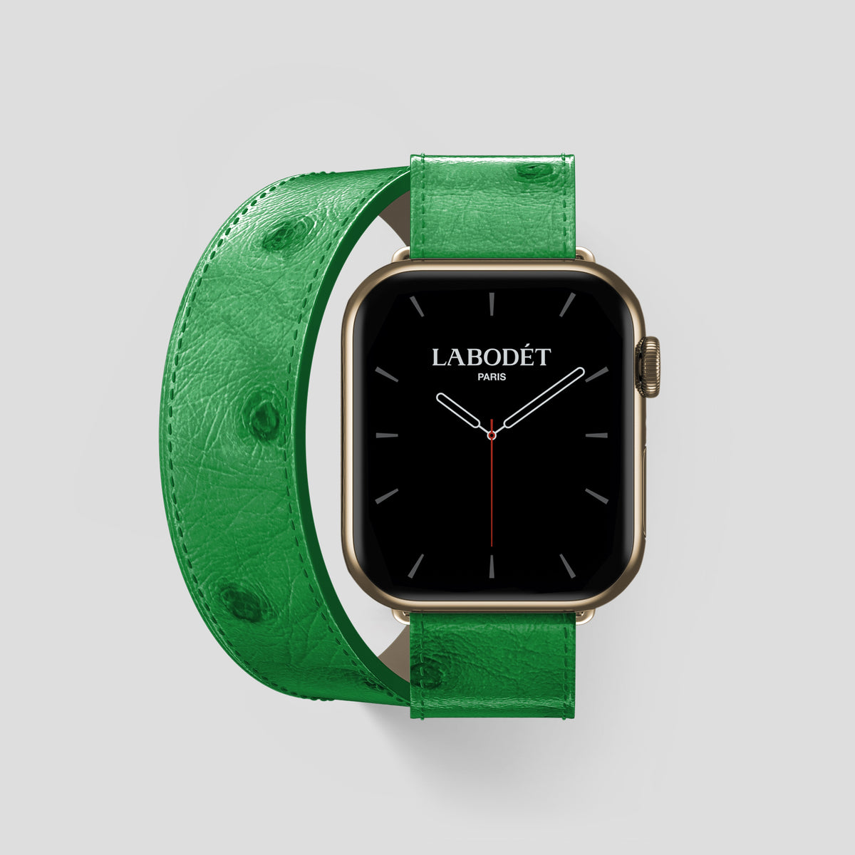 Kentucky Green Apple Watch 46mm Double Strap Ostrich with Gold Metal -1 | Kentucky-Green-Gold