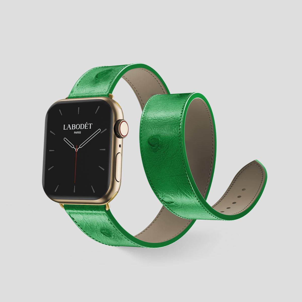 Kentucky Green Apple Watch 46mm Double Strap Ostrich with Gold Metal -2 | Kentucky-Green-Gold
