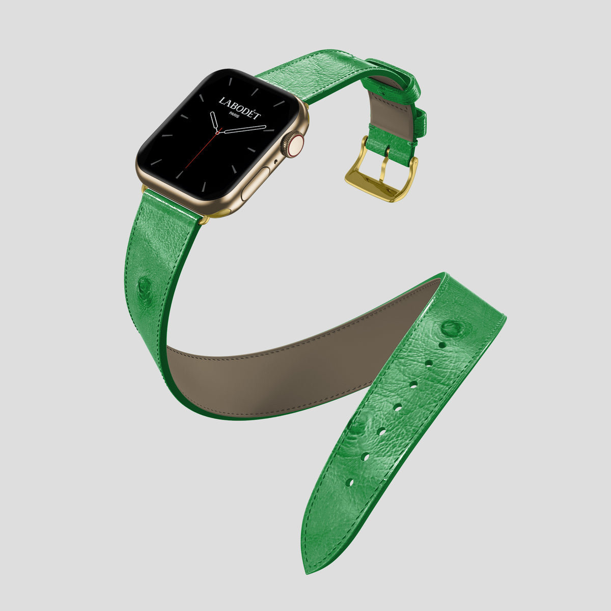 Kentucky Green Apple Watch 46mm Double Strap Ostrich with Gold Metal -3 | Kentucky-Green-Gold