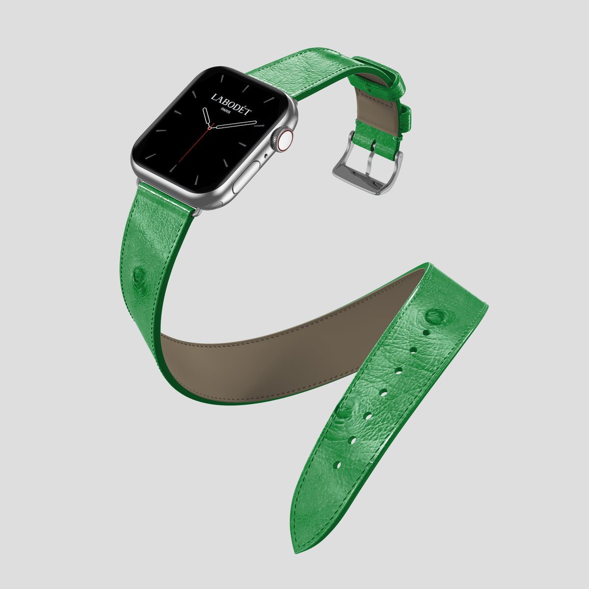 Kentucky Green Apple Watch 46mm Double Strap Ostrich with Steel Metal -3 | Kentucky-Green-Steel