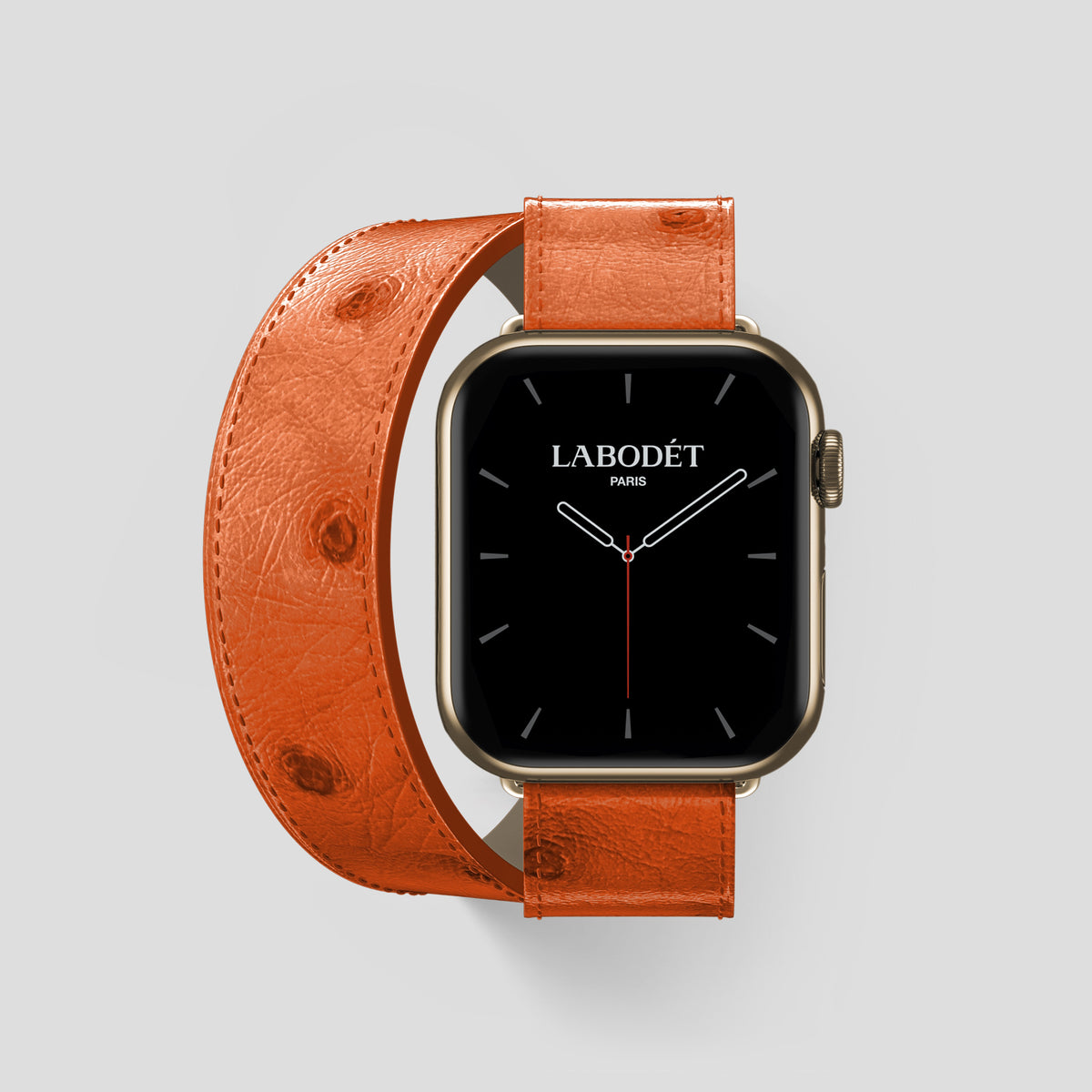 Orange Apple Watch 46mm Double Strap Ostrich with Gold Metal -1 | Orange-Gold